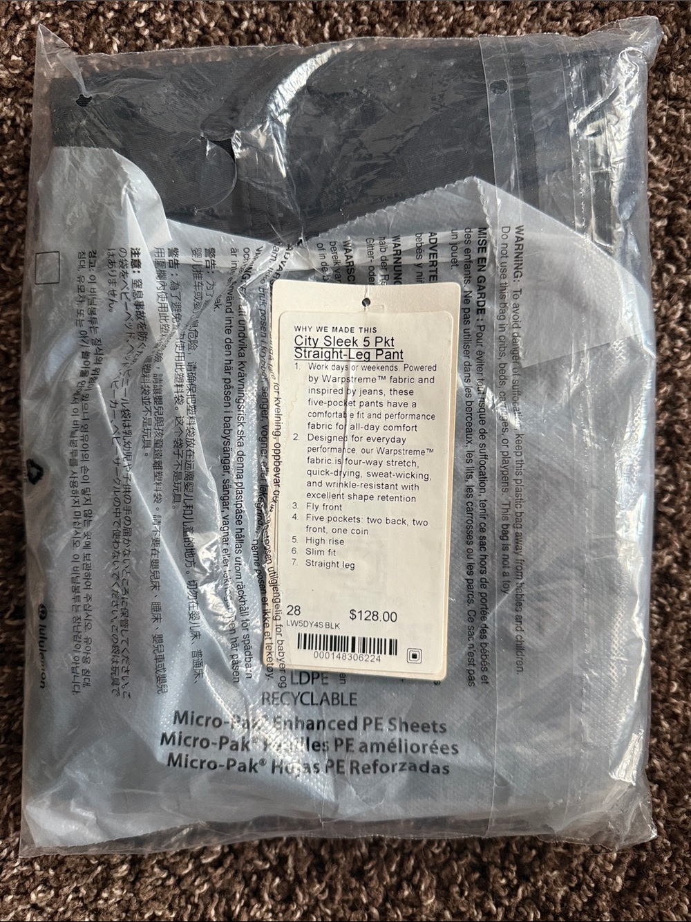 lululemon City Sleek 5 Pocket Straight-Leg Pant Black NWT